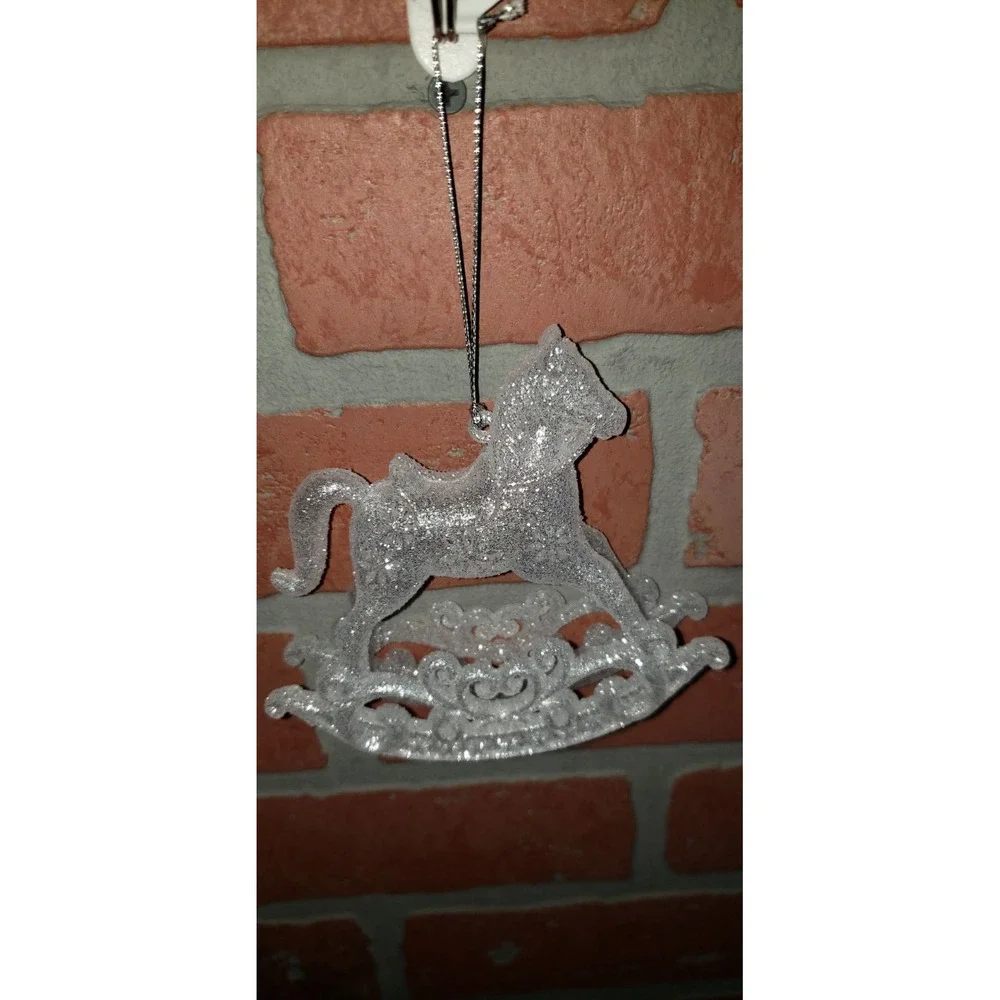 Plastic Glitter Rocking‎ Horse Ornament